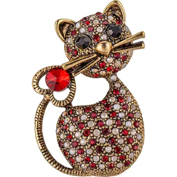 Brož Brož- kočka se zirkony- červená - 9001788-5