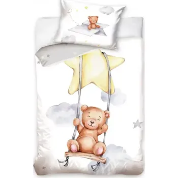 Povlečení Oboustranné Bavlněné povlečení do postýlky MEDVÍDEK NA HOUPAČCE 100x135 / 40x60 cm