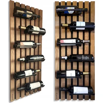 Stojan na víno Dřevěný stojan na víno dubový Lamely 98x40cm na zeď černý kovový