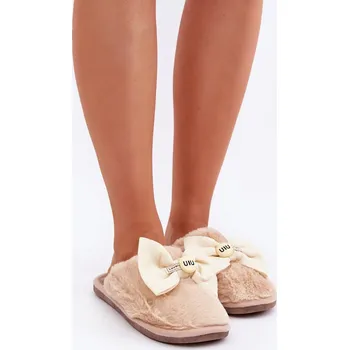 Dámské pantofle marka niezdefiniowana Dámské Pantofle S Kožešinou A Mašlí Béžové Olfedi Boto růžová 3224526