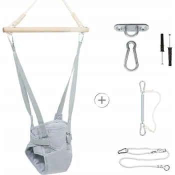 Dětská houpačka MAMOI HOUPAČKA BAVLNĚNÁ SKÁKAJÍCÍ PRO MIMINKA 100% BAVLNA 6M+ ŠEDÁ