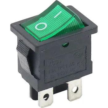 vypínač Kolébkový vypínač obdélníkový s podsvícením, KCD1 4-pin, 250V/6A Zelená