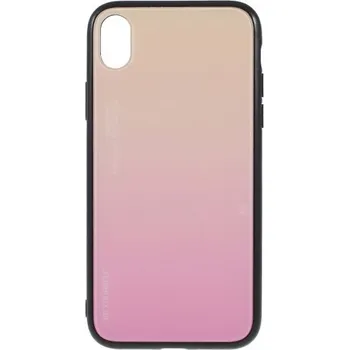 Pouzdro na mobilní telefon Kryt se skleněnou zadní stranou pro iPhone XR - růžovozlatý