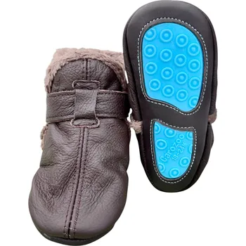Capáčky CAROZOO Kožené capáčky s gumovou podrážkou zimní hnědé 12-18 měsíců Hnědá 21,5