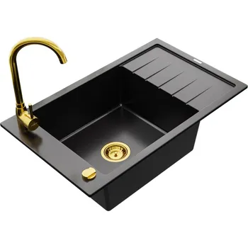 Kuchyňský dřez MEXEN/S - Elias granitový dřez 1 s odkapávačem včetně baterie Telma, černá 6511-77-670200-50