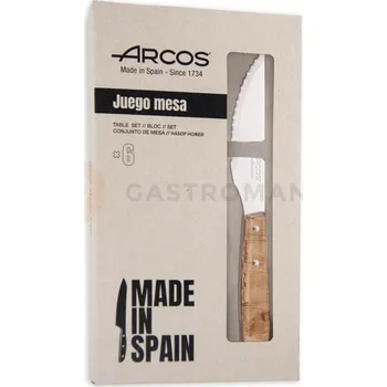 Vidlička na maso Steakový nůž - sada 6 ks, světlé dřevo, 6 ks, 220 mm | ARCOS, Forest