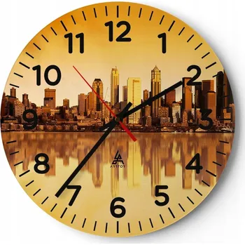 Hodiny Nástěnné hodiny do obýváku 40x40 Město Kulatý Hodiny na skle Loft Tiché
