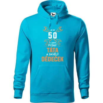 Pánská mikina DOBRÝ TRIKO Pánská mikina s potiskem Pyšný táta, skvělý dědeček Velikost pánské mikiny: S, Barva: Tyrkysová