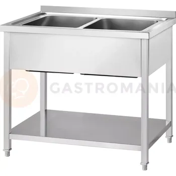 Nerezový dřez Stůl s dvěma dřezy vpravo, s policí 1400x600x850 mm, šroubovaný | GREDIL, 673846