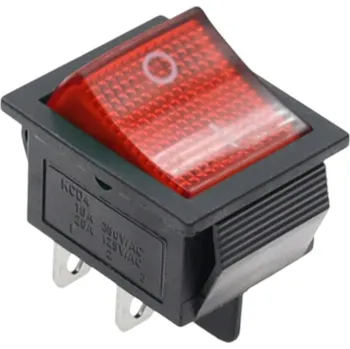 vypínač Kolébkový vypínač obdélníkový s podsvícením KCD4, 250V/15A Červená