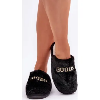 Dámské pantofle marka niezdefiniowana Dámské Pantofle S Kožíškem A Nápisem Černé Kalelia Boto černá 3224536