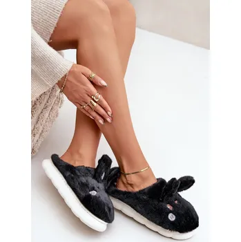 Dámské pantofle marka niezdefiniowana Kožešinové Pantofle S Motivem Králíčka Černé Natasha Boto černá 3218067