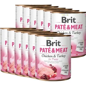 Krmivo pro psa BRIT PATÉ & MEAT CHICKEN & TURKEY FOR PUPPY 12 x 800 g