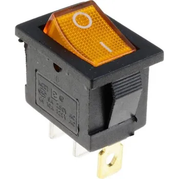 vypínač Kolébkový vypínač obdélníkový s podsvícením, KCD1, 250V/6A Žlutá