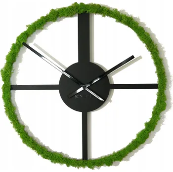 Hodiny Kovové černé nástěnné hodiny s mechem chrobotkem 50 cm