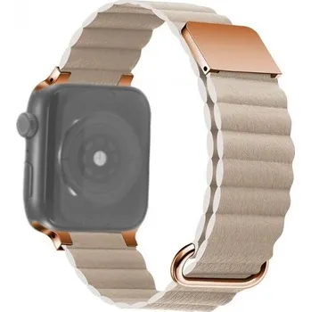 Řemínek na hodinky Kožený magnetický řemínek s kovovými detaily pro Apple Watch 42mm / 41mm / 40mm / 38mm - béžový