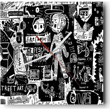 Hodiny Nástěnné hodiny do kuchyně 30x30 Graffiti Stylové hodiny na skle Loft Tiché