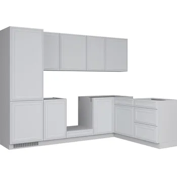 Kuchyňská linka Black red white Kuchyňská linka Verdi NAR2 270x180 Barva korpusu skříněk: Šedá grenola, Zvolte barvu dvířek: Jasná šedá mat