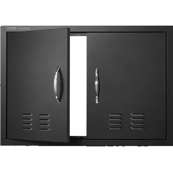 Revizní dvířka VEVOR Přístupové dvířka BBQ, dvojitá venkovní kuchyňská dvířka 762x533 mm, dvířka s montáží na studenou desku, svislá nástěnná dvířka s úchyty a větracími otvory, pro BBQ ostrůvek, grilovací stanici, venkovní skříňku