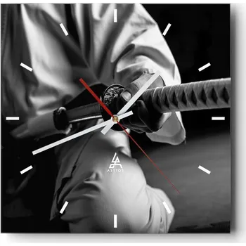 Hodiny Velké nástěnné hodiny 40x40 Samuraj Skleněné hodiny Čtvercové Tiché