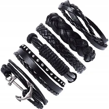 Náramek Pánský náramek kožený NÁRAMEK SADA kotva ČERNÁ