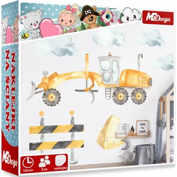 Samolepící dekorace VELKÁ Samolepka na stěnu BULDOZER STROJE 57x46