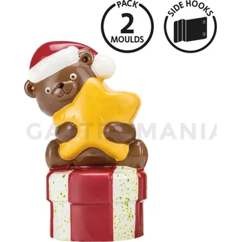 Čokoládová tyčinka 3D forma - medvídek na dárkové krabici s hvězdou 4+4 67x54x105 mm | MARTELLATO, 20SR107