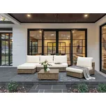 Zahradní sedací Sada 4místná šedá ratan Bílé Polštáře Venkovní Pohovka S Konferenčním Stolkem pravostranná Beliani