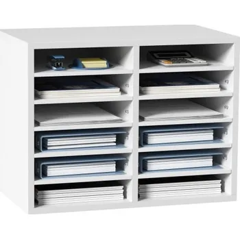 Poštovní schránka VEVOR organizéry na literaturu, kancelářská poštovní schránka s 12 přihrádkami a nastavitelnými policemi, dřevěný třídič literatury 51,8 x 30,5 x 40,9 cm pro kancelář, domácnost, učebnu, organizaci podatelny, certifikace EPA bílá