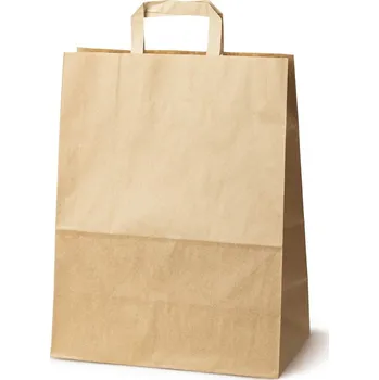 Nákupní taška Papírová taška Allbag 320x140x420 mm HNĚDÁ s plochým uchem, 25 ks