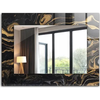 Zrcadlo Nástěnné zrcadlo s rámem z tvrzeného skla, abstraktní mramorový vzor, 80x60 cm