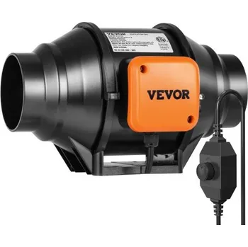 Domácí ventilátor VEVOR Ventilátor do potrubí , 102 mm, 129,7 CFM s regulátorem otáček, tichý ventilátor s AC motorem, odsávací ventilátor pro chlazení, pěstební stany a hydroponii.