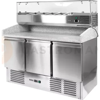 Třídveřový chladící pizza stůl s nástavcem a žulovou deskou | YATO, YG-05305