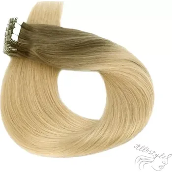 Příčesek Vlasové PU pásky MINI tape in na prodlužování vlasů 30cm ombré 14/60 - tmavá blond / platina