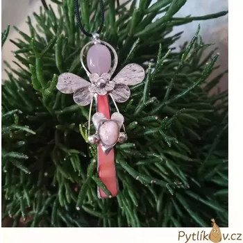 Náhrdelník Náhrdelník ANDĚL z cínu - perleť a sluneční kámen (Náhrdelník na krk perleťový)