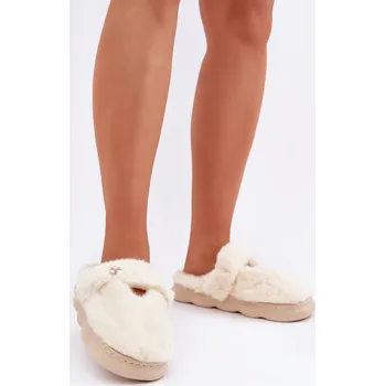 Dámské pantofle marka niezdefiniowana Hřejivé pantofle s malou broží světle béžové Primaria Boto krémová 3224520