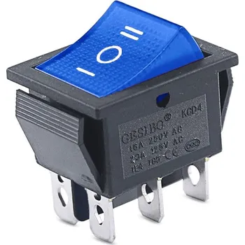 vypínač Kolébkový vypínač obdélníkový s podsvícením KCD4, ON-OFF-ON, 250V/15A Modrá