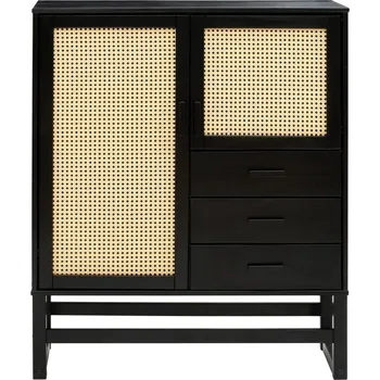 Komoda Černá komoda z borovicového dřeva s ratanovými dvířky Støraa Jolene, šířka 90 cm ID_1394831