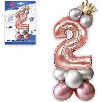 Balónek Sada balónků růžovo-stříbrných Číslice 2 XL 120 cm