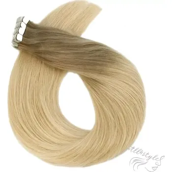 Příčesek Vlasové PU pásky MINI tape in na prodlužování vlasů 60cm ombré 18/60 - nejsvětlejší hnědá / platina