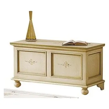 Truhla - Stylová ručně malovaná truhla v odstínu slonové kosti se zeleným lemem