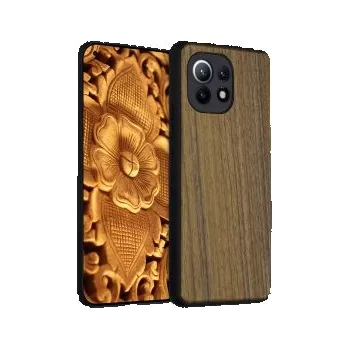 Pouzdro na mobilní telefon Dřevěné pouzdro pro Xiaomi Mi 11 - tmavě hnědá