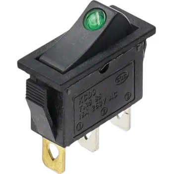 vypínač Kolébkový vypínač obdélníkový s kontrolkou KCD3, ON-OFF, 250V/16A Zelená
