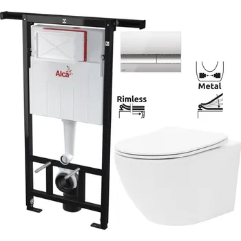 WC sada ALCA Předstěnový instalační systém s chromovým tlačítkem M1721 + WC REA Carlo Flat Mini Rimless + SEDÁTKO AM102/1120 M1721 CF1