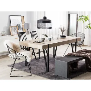 Jídelní stůl světle hnědý černý MDF kovové nohy 150 x 90 cm obdélníkový moderní industriální styl jídelna Beliani