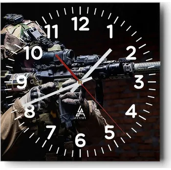 Hodiny Nástěnné hodiny do obýváku 40x40 Militaria Bezhlučné hodiny na skle Tiché