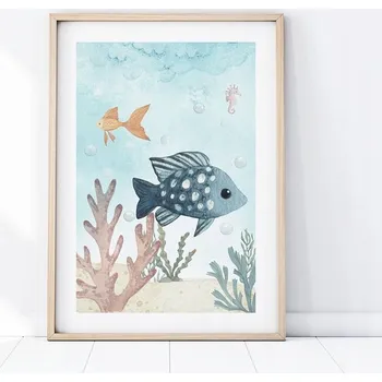 Plakát Plakát Obrázek pro Děti Pohádková Země Ryby 50 x 70 cm