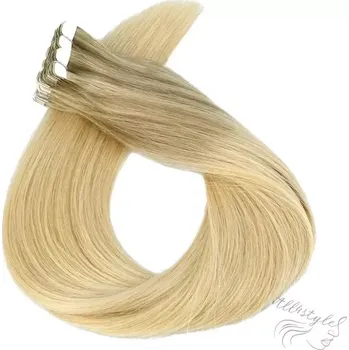 Příčesek Vlasové PU pásky MINI tape in na prodlužování vlasů 60cm ombré balayage 18/60/60 - nejsvětlejší hnědá / platina