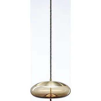 Brokis Designové LED závěsné svítidlo Knot Disco PC1017 Barva skla: Hnědá kouřová - transparentní sklo, Povrchová úprava baldachýnu: Broušená bronz lak, Povrch reflektoru: Broušená měď lak
