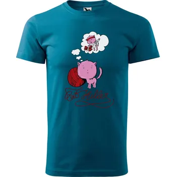 Pánská móda DOBRÝ TRIKO Pánské tričko s potiskem Kočičí sen Velikost: M, Barva: Petrolejová